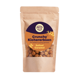  Crunchy roasted chickpeas with a delicious salted caramel flavor. High in protein and fiber, perfect for a healthy snack.