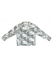 White and gray printed silk pajama shirt for kids, featuring a zebra print pattern.