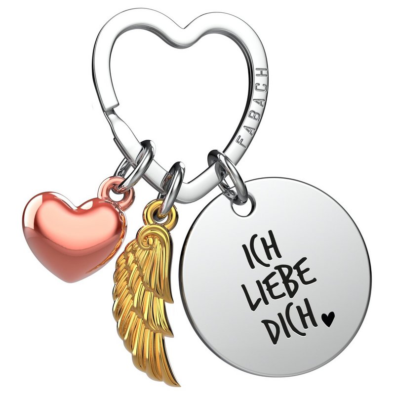 Llavero ángel de la guarda "Te amo" - amuleto de la suerte en forma de corazón con alas de ángel y placa grabada con un mensaje amoroso