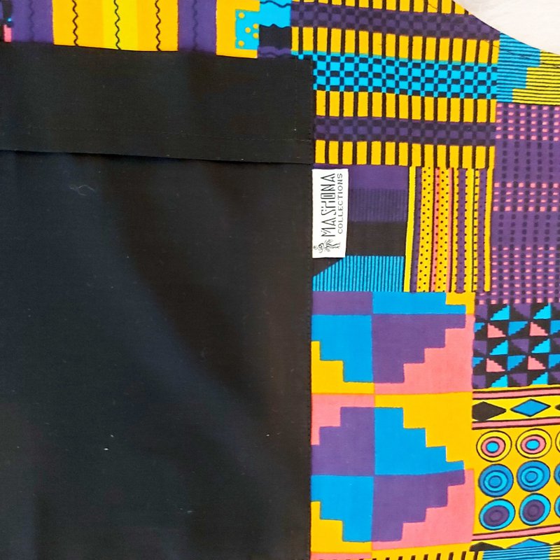 Mashona Grembiule con stampa Bogolan in panno di fango africano fatto a mano con tasca