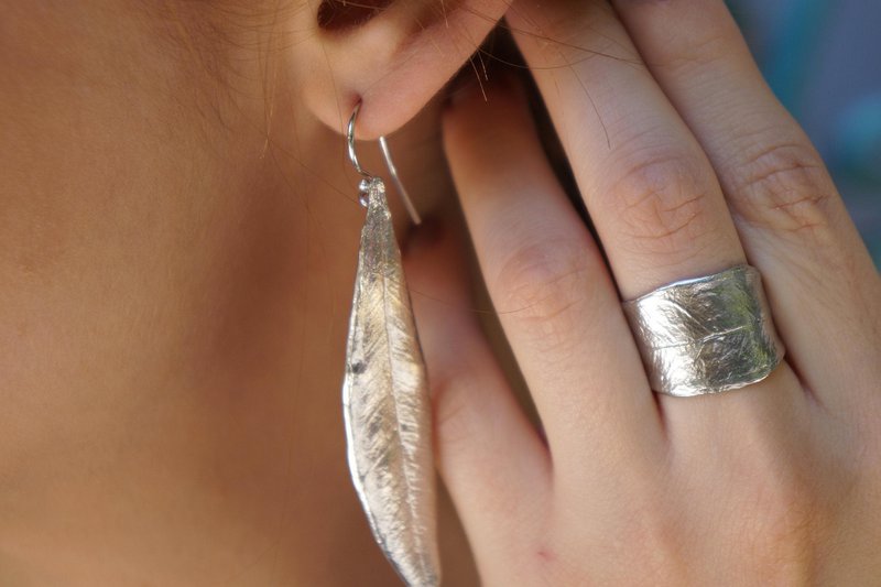 Olive Leaf Earrings, Sterling Silver Gold Plated Dangle Jewelry, Handmade Gift for Women