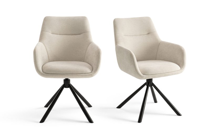 Drejelig - Spisestuestole med armlæn sæt af 2 - Olivia - Beige - Stof