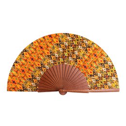Ventilateur en soie avec motif de diamant - fabriqué à la main en Espagne avec du bois de bocapi