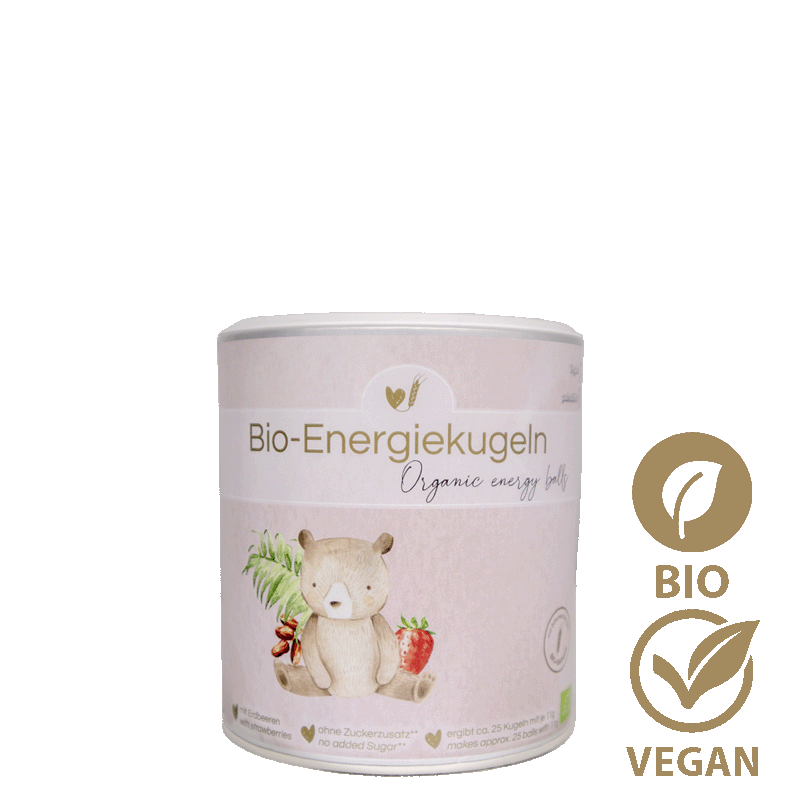 Miscela biologica di palline energetiche biologiche alla fragola per bambini