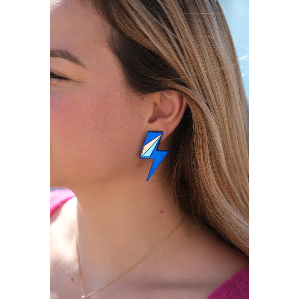 Boucles d'Oreilles Puces Miroirs Maxi Eclairs