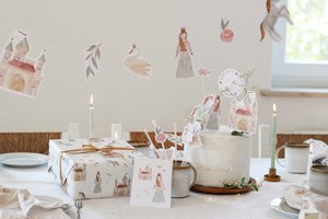 Großes Partyset "Prinzessin" | Party Deko Set Kindergeburtstag Mottoparty Cake topper Girlande Einladungen Geschenkpapier | HERZ und PAPIER