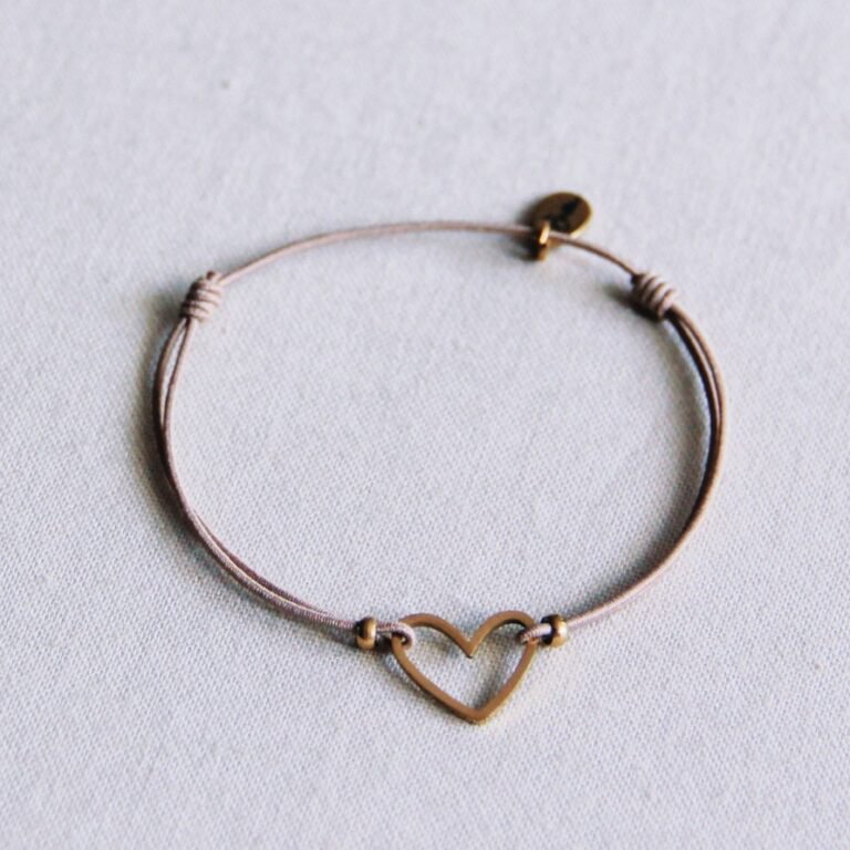 FW134: Elastic bracelet with open heart - taupe/gold