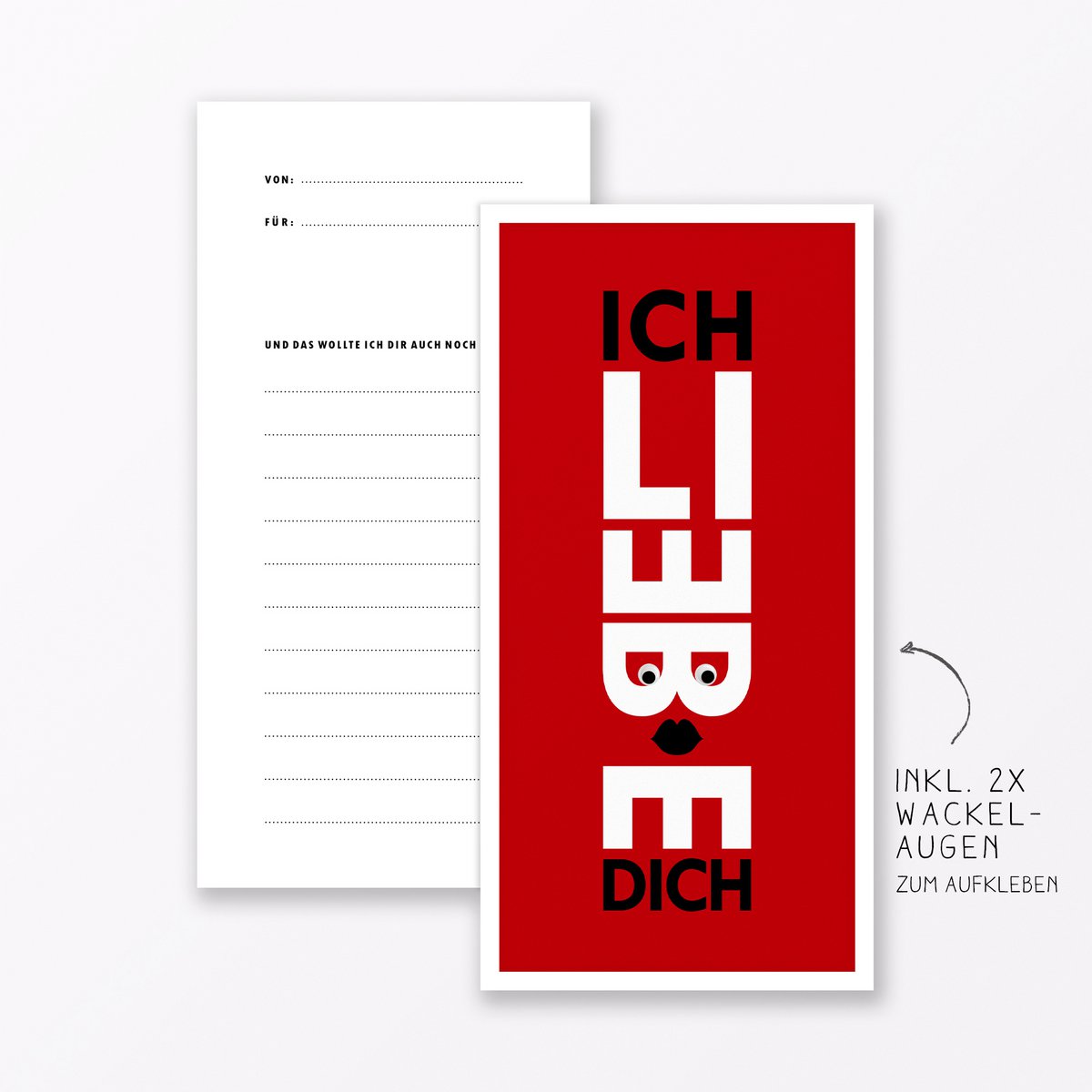 Postkarte "Ich liebe Dich" DIN lang inkl. Umschlag & Wackelaugen