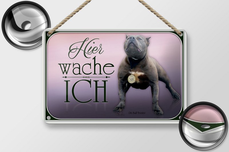 Tin sign dog 18x12cm Pit Bull Terrier here I guard decoration