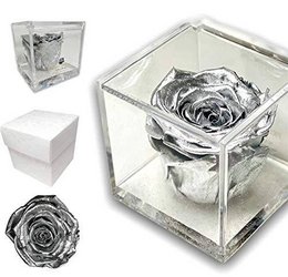 8 cm Sølvbevaret Rose Terning, Parfumeret Rose Vera æske
