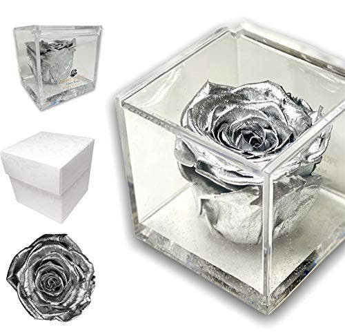 8 cm Sølvbevaret Rose Terning, Parfumeret Rose Vera æske