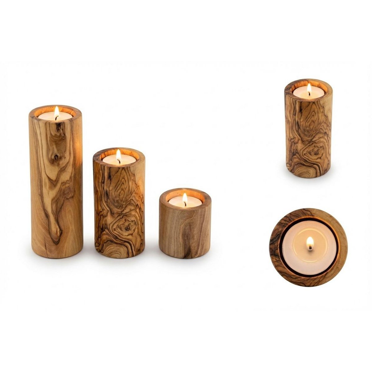 Olive Wood Tea Light Candle Holder-Set of 3