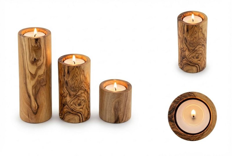 Olive Wood Tea Light Candle Holder-Set of 3