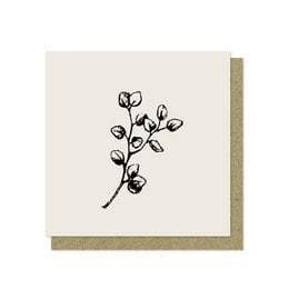 A luxury greeting card featuring a minimalist black and white illustration of a eucalyptus branch. The card is made from eco-friendly materials and has a simple, elegant design suitable for Christmas or other occasions.