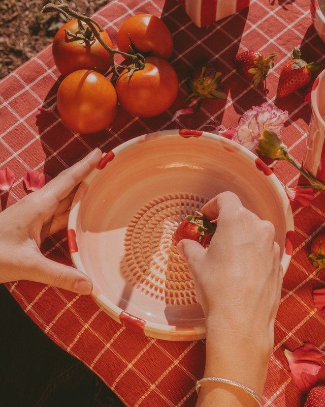 Grattugia per aglio in ceramica - Rosa e rosso - Grande tesoro