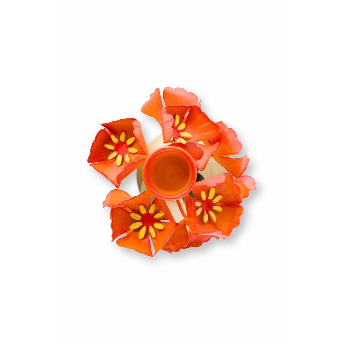 Candle Holder Metal Flower Orange 22.5cm
