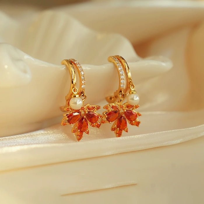 Autumn Maple Pearl Drop Earrings