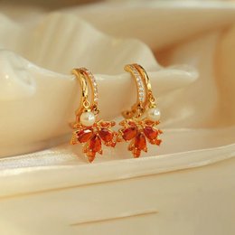 Autumn Maple Pearl Drop Earrings