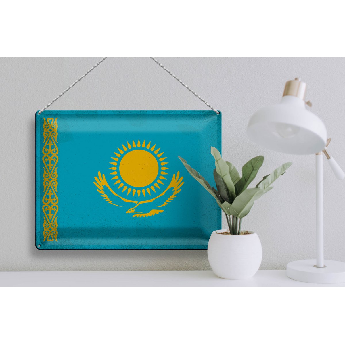 Tin Sign Flag of Kazakhstan 40x30cm Kazakhstan Vintage