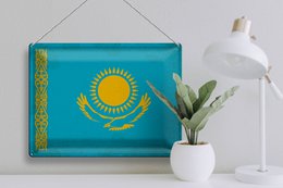 Signe en étain drapeau du Kazakhstan, 40x30cm, Vintage, Kazakhstan