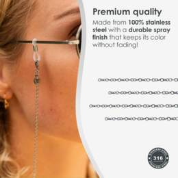 Glasses Cord Basic Silver — 100% Stainless Steel & Unisex Eyewear Cords for Women and Men — Glasses Chain with Extra Loops — Brillenkoord Brillenband Brillenkette Cordon de Lunettes Cordón Para Gafas