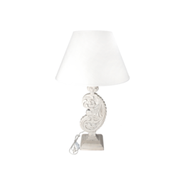 Weiße Bohnenlampe mit Lampenschirm D 48 H 85 cm aus Harz und Stoff
