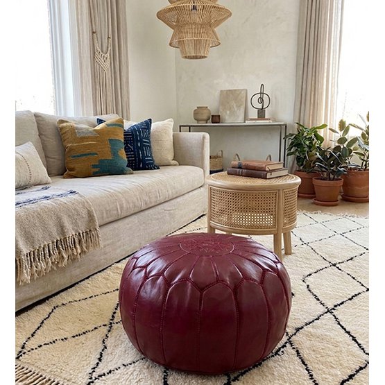 Leather pouffe - full bordeaux