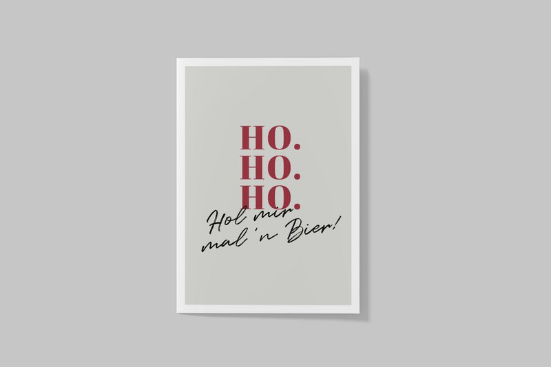 Postkort "Ho. Ho. Ho. Få mig en øl", jul, sjove ordsprog, julekort, julepost