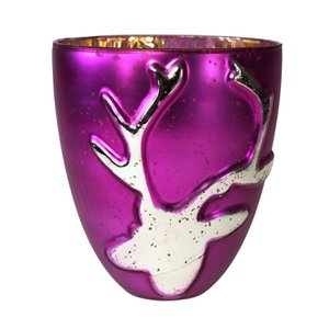 Lantern with deer motif, purple, glass, 20x22 cm