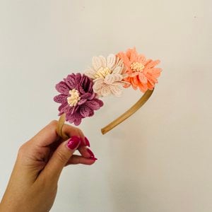 Haarband Blumenmix Lila/Ecru/Pfirsich