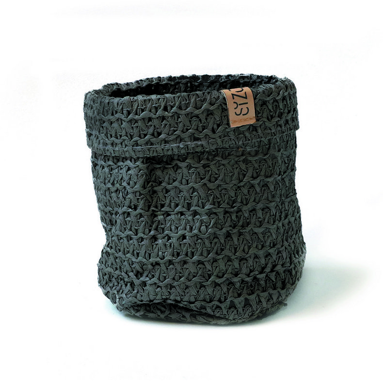 SIZO Knitted Paper Bag Schwarz mit wasserdichtem, biologisch abbaubarem Innenfutter
