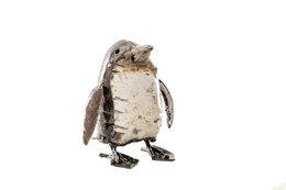 BÉBÉ PINGOUIN EN MÉTAL NATUREL-BLANC