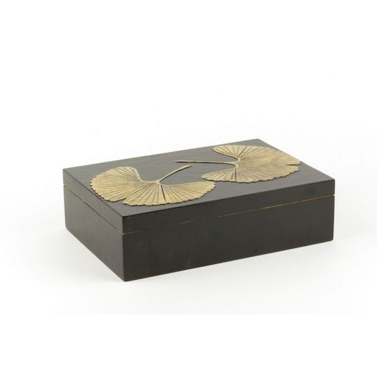 Rechteckige Box mit Gingko-Muster aus Stein