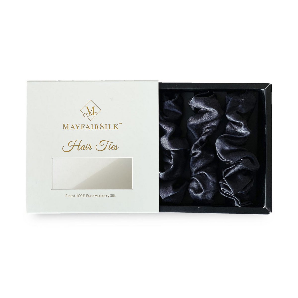 Charcoal Silk Scrunchies Set