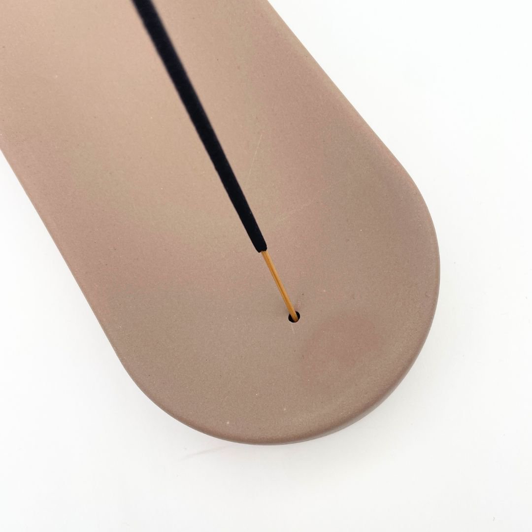 Røgelseholder - keramik - brun - oval - 22 x 9 x 3 cm