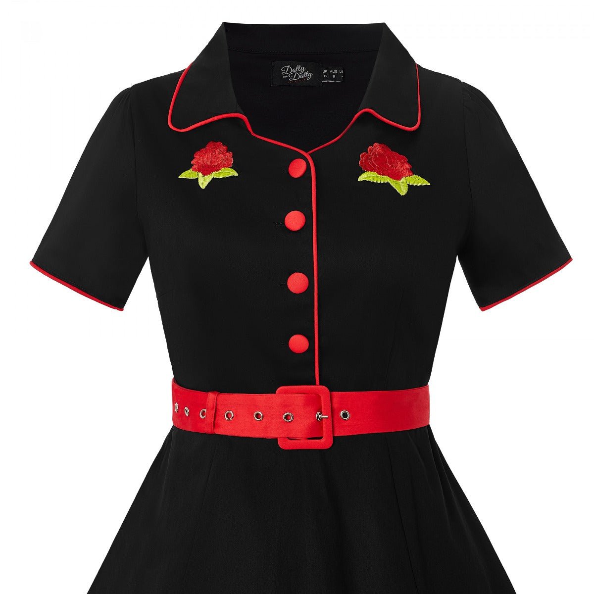 EU Stock Sherry Rockabilly Diner kjole i sort/rød