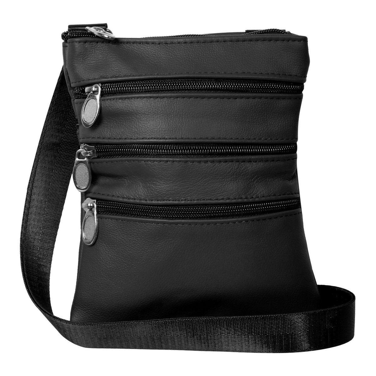 Sac à bandoulière en cuir véritable, unisexe, noir