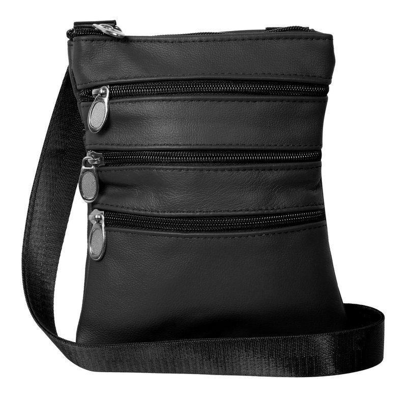 Borsa a tracolla in vera pelle, unisex, nera