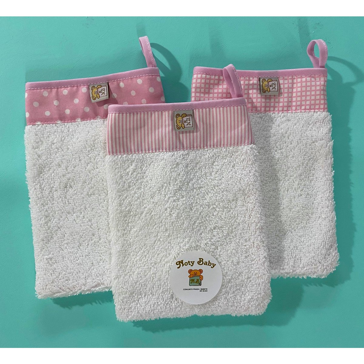 Set van 3 babybadhandschoenen van 100% katoen