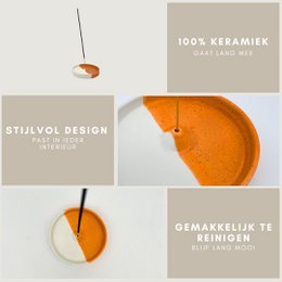 portaincenso per una giornata di sole - portaincenso - ceramica - rotondo - arancione e bianco