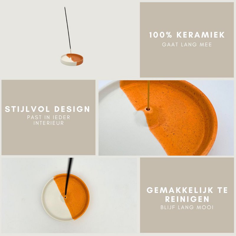 portaincenso per una giornata di sole - portaincenso - ceramica - rotondo - arancione e bianco
