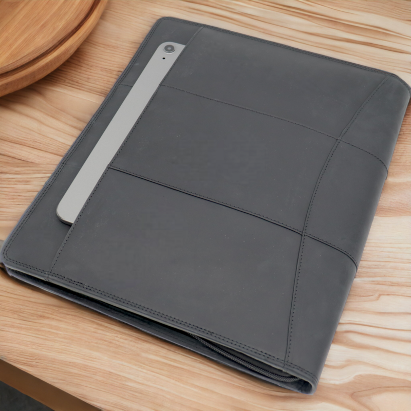 Læder skriveetui A4 - Konferencemappe - Dokumentmappe A4 - Tablet-sleeve & Laptop-sleeve - Aftageligt ringbind