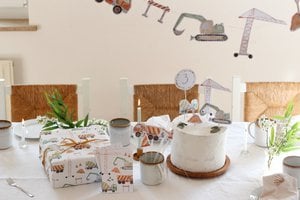 Großes Partyset "Baustelle" | Party Deko Set Kindergeburtstag Mottoparty Cake topper Girlande Einladungen Geschenkpapier | HERZ und PAPIER