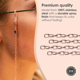 Glasses Cord Links Rose Gold — 100% Stainless Steel & Unisex Eyewear Cords for Women and Men — Glasses Chain with Extra Loops — Brillenkoord Brillenband Brillenkette Cordon de Lunettes Cordón Para Gafas