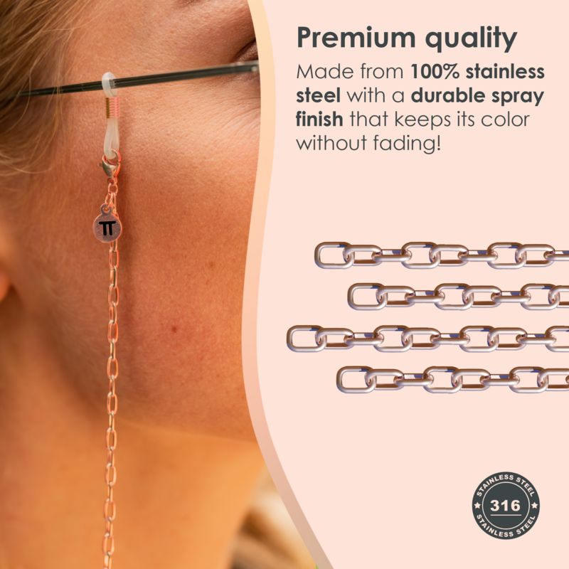 Glasses Cord Links Rose Gold — 100% Stainless Steel & Unisex Eyewear Cords for Women and Men — Glasses Chain with Extra Loops — Brillenkoord Brillenband Brillenkette Cordon de Lunettes Cordón Para Gafas