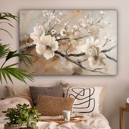Canvas schilderij  - Wanddecoratie Bloemen - Natuur - Wit - Bloesem - Abstract - Muurdecoratie woonkamer - Slaapkamer decoratie - Kamer accessoires - Schilderijen op canvas