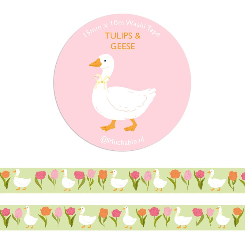 Nastro Washi - illustrazione oche e tulipani