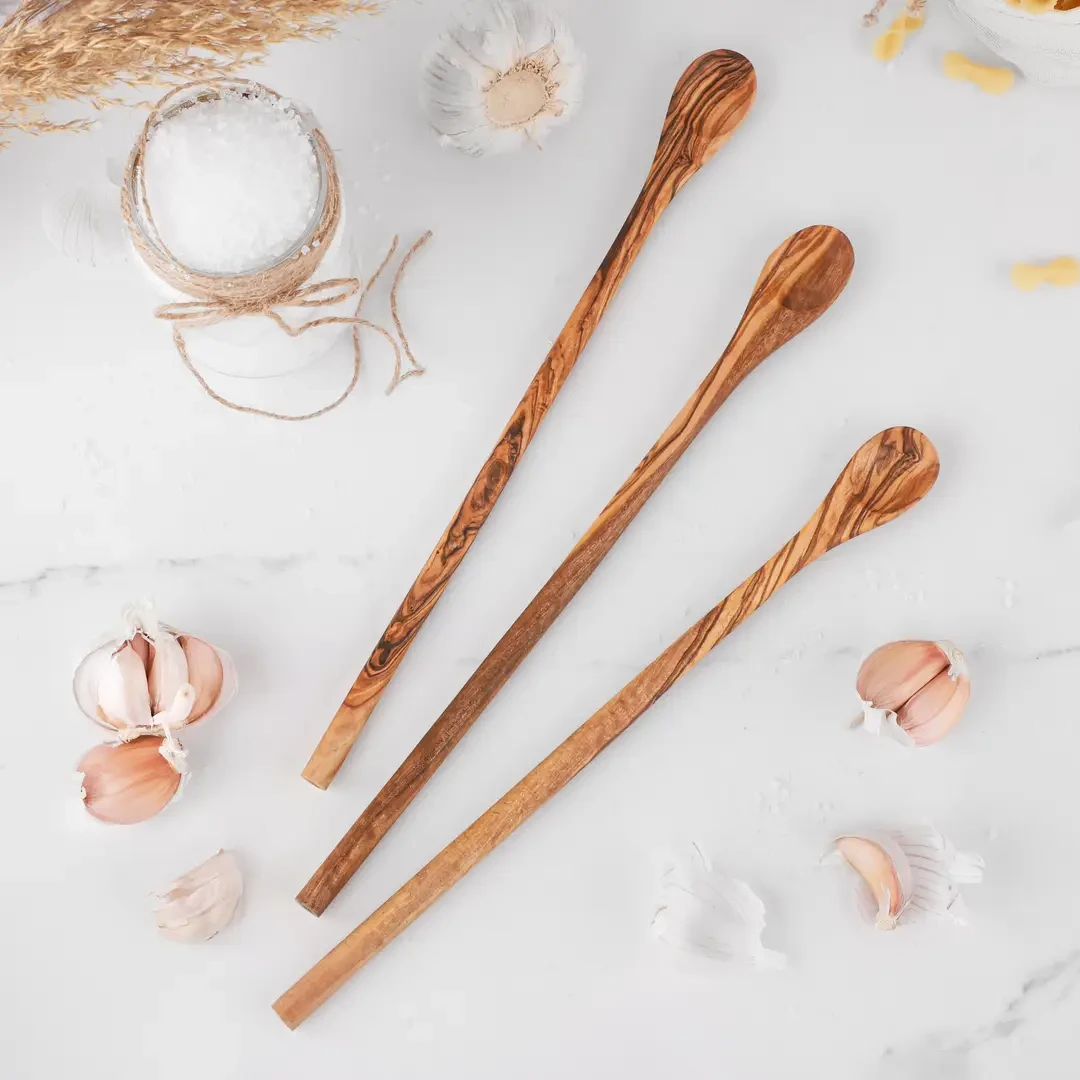 Ensemble de 6 cuillères en bois d'olivier | Ensemble d'ustensiles de cuisine faits à la main