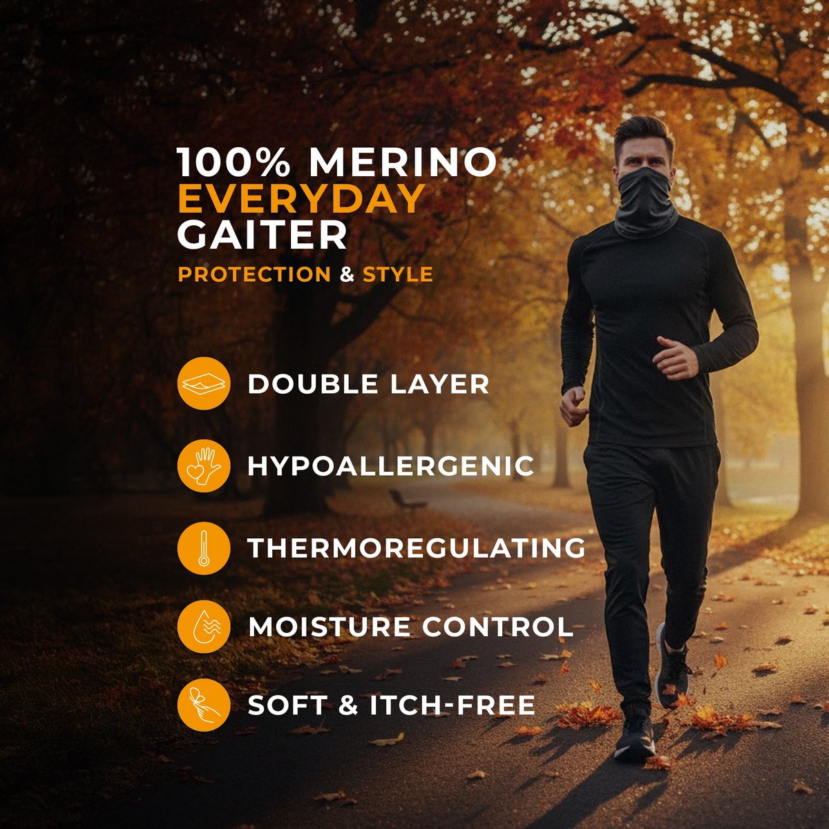 Men's Merino Neck Gaiter / Face Mask Black