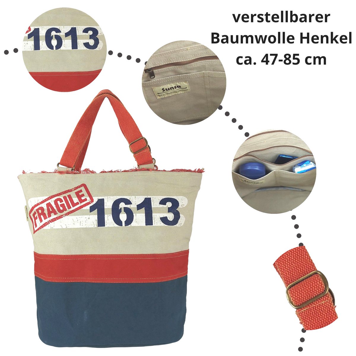 Sunsa XXL dameshandtas. Grote canvas tas. Veganistische strandtas/sporttas. Weekender in vintage retrostijl